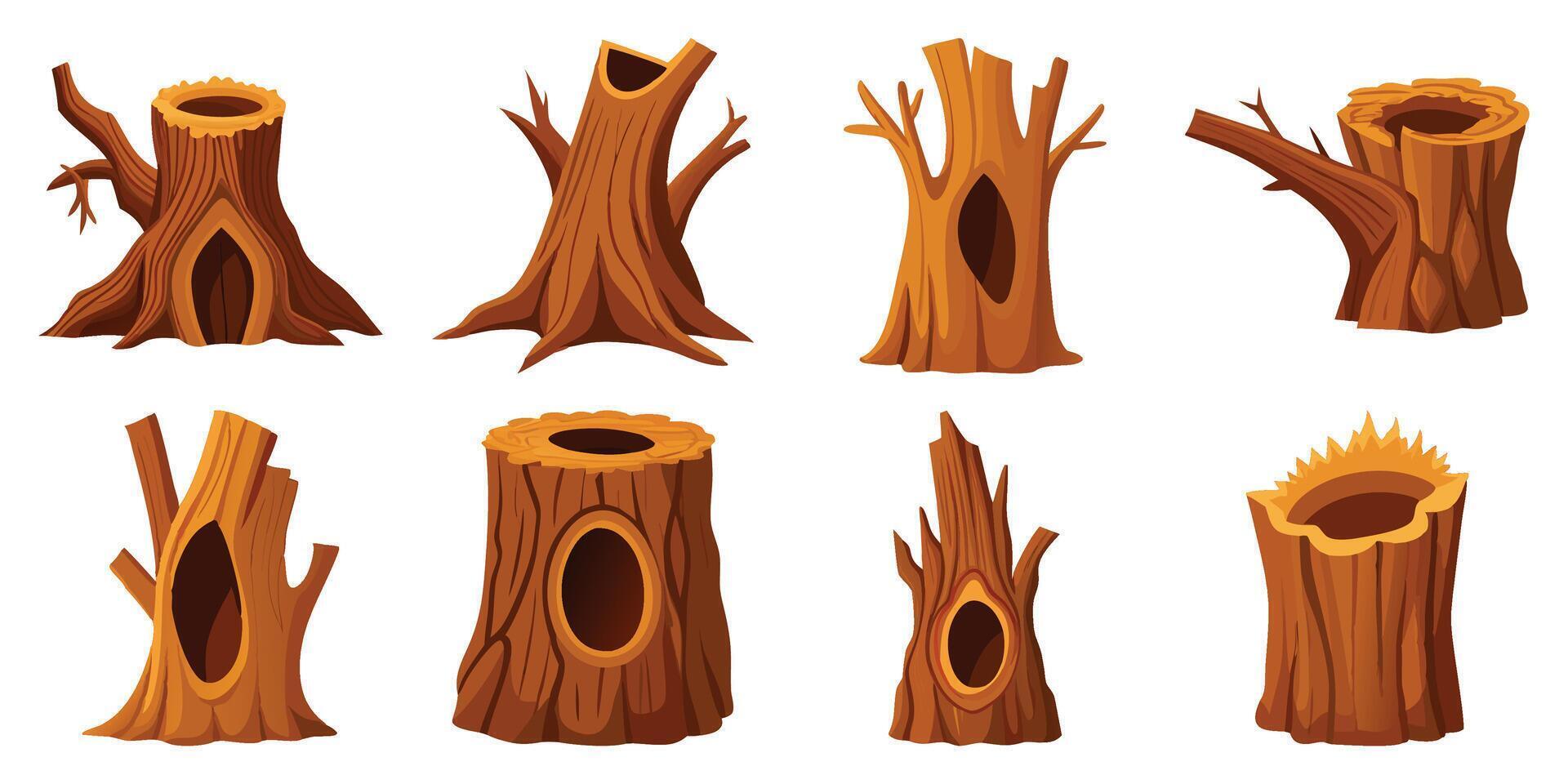 Collection of Various Tree Stumps Illustrations Perfect for Game Design or Cartoon Projects vector