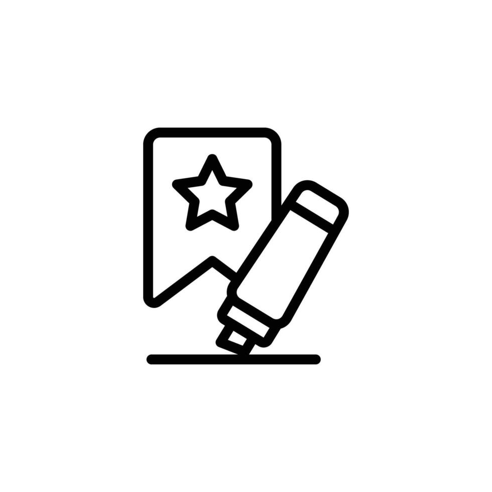 Marking Bookmark with Star Using Pen Icon in Black and White vector