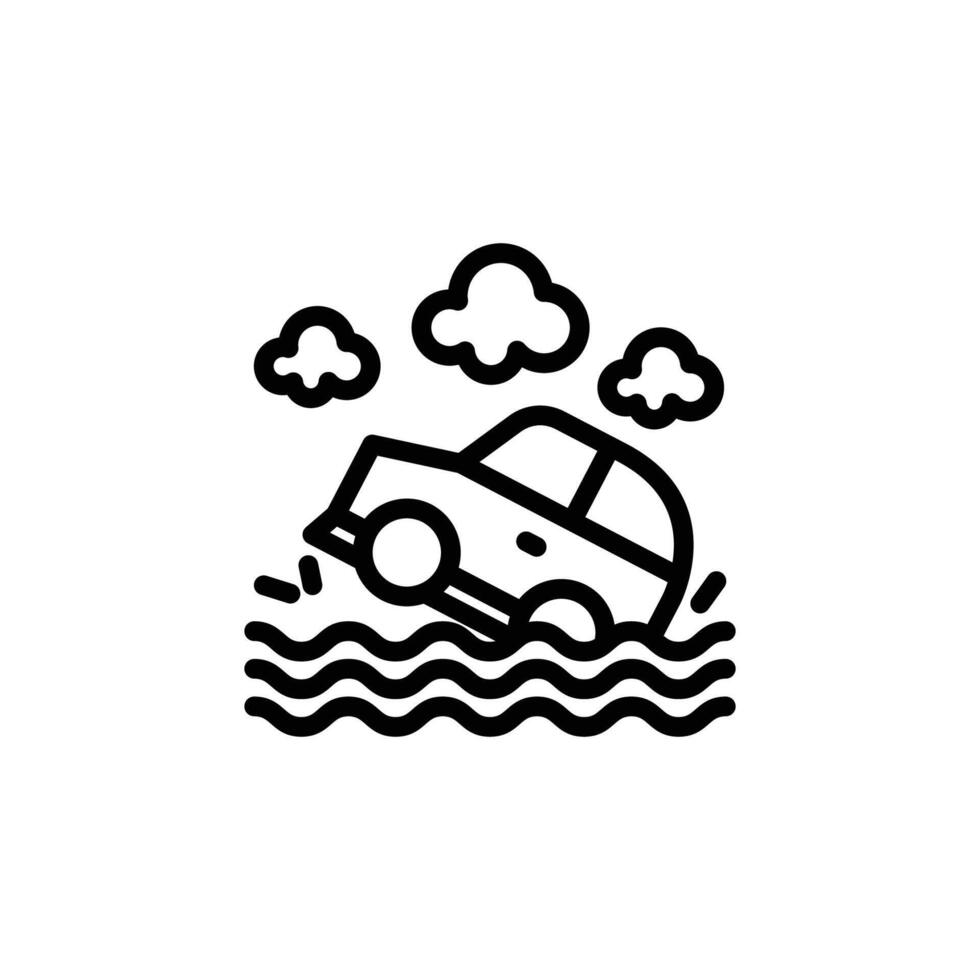 Car Driving Through Flood Waters Line Icon vector
