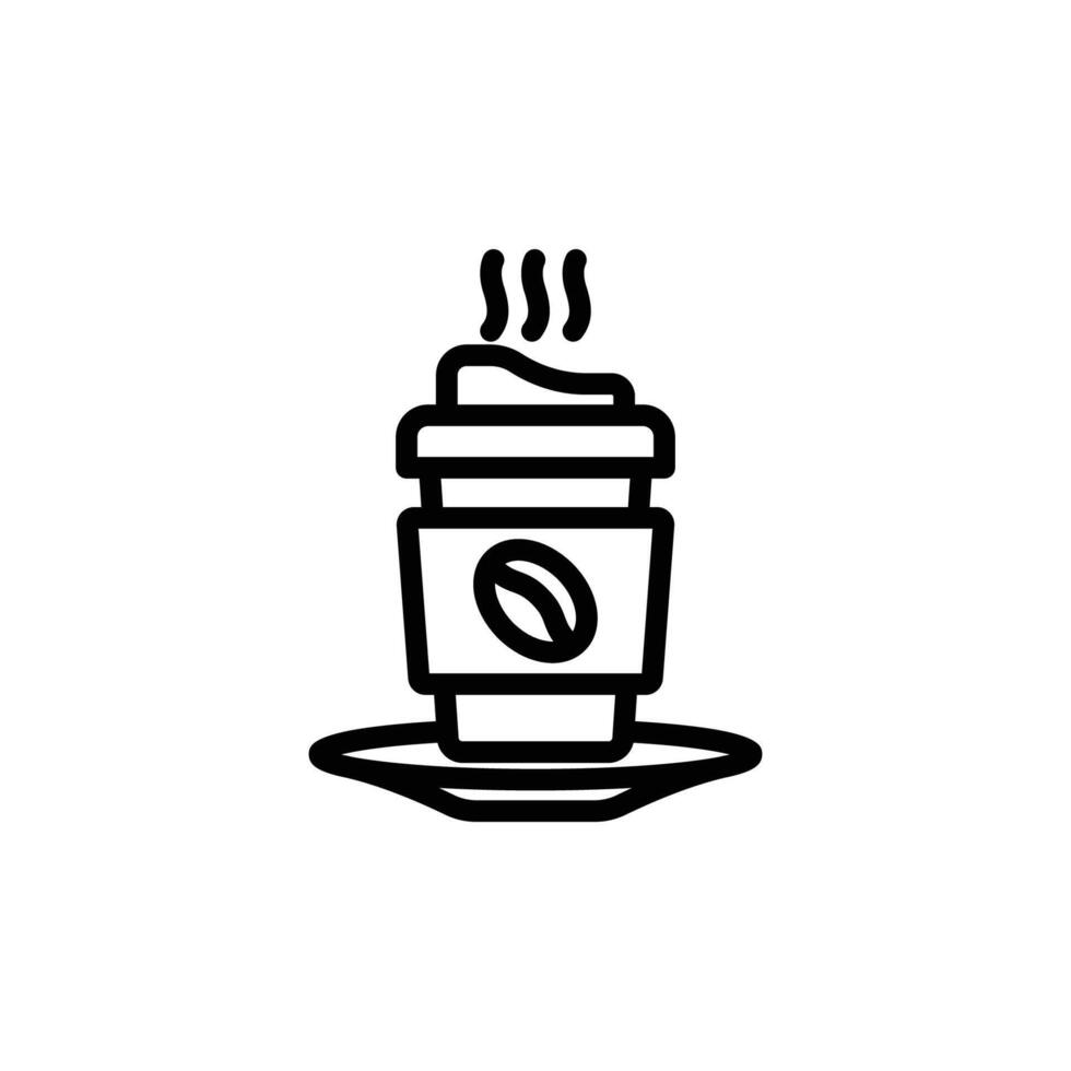 Steaming Coffee Cup Icon on Saucer Black and White Line Art vector