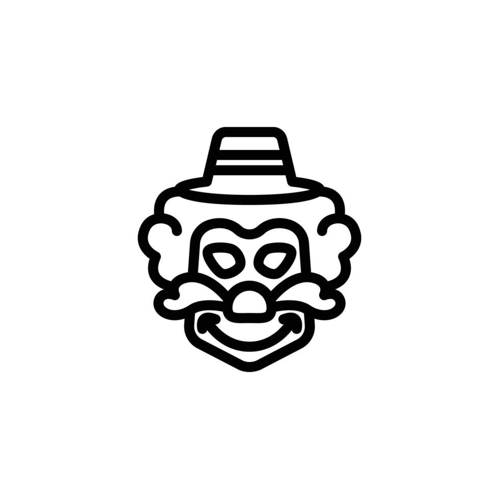 Clown Face Icon with Hat and Mustache Black Outline vector