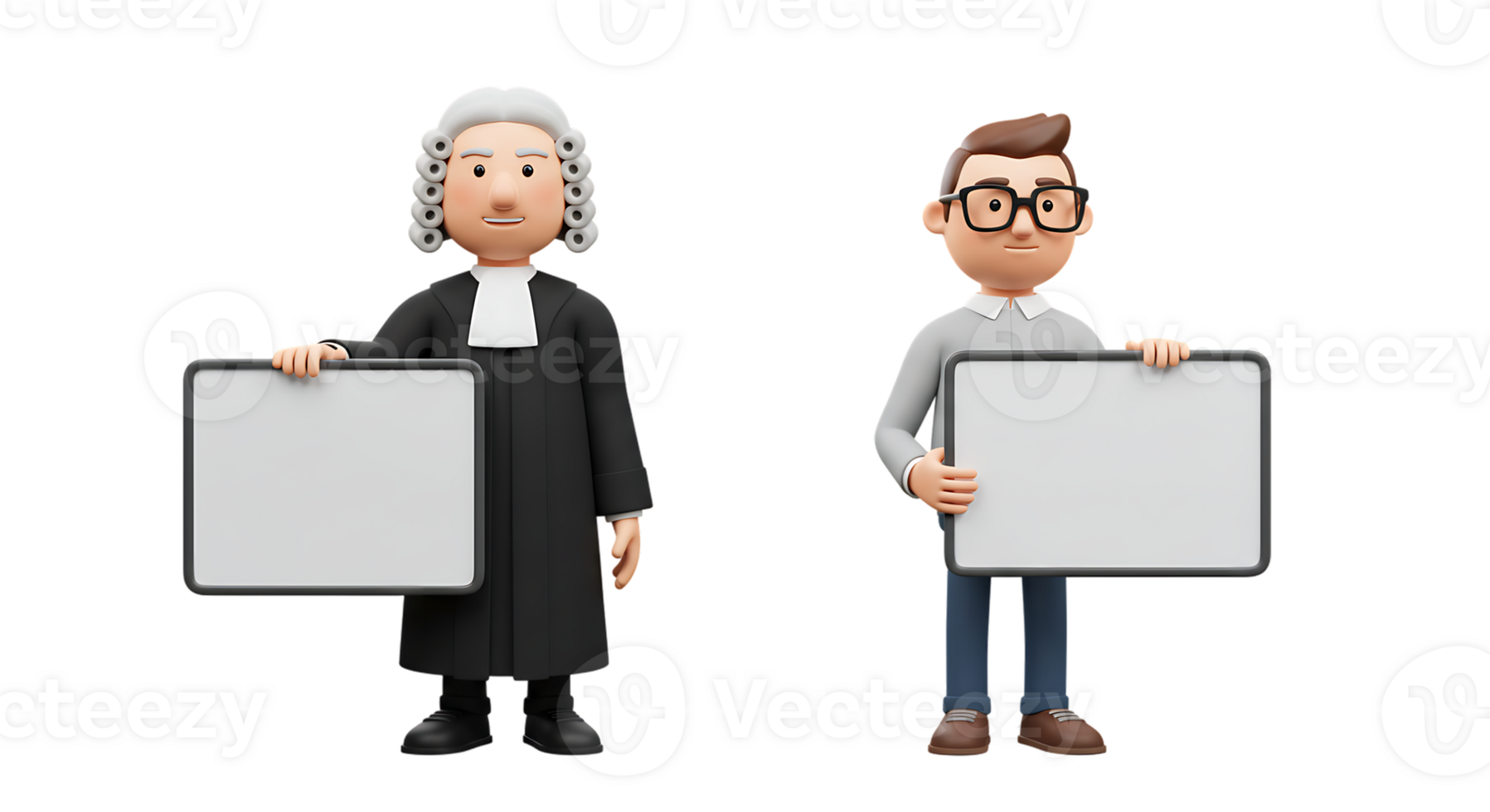 Professions Holding Blank Signs Judge and Programmer 3D Render png