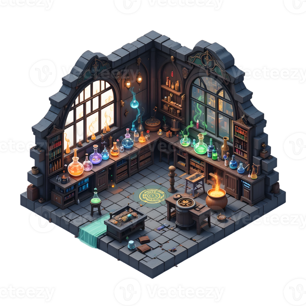 Isometric Fantasy Alchemist Laboratory png
