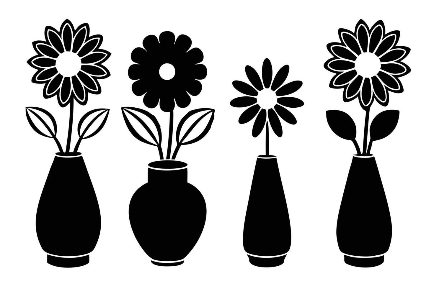 Asimple Black and White Floral Vase Silhouette Design vector