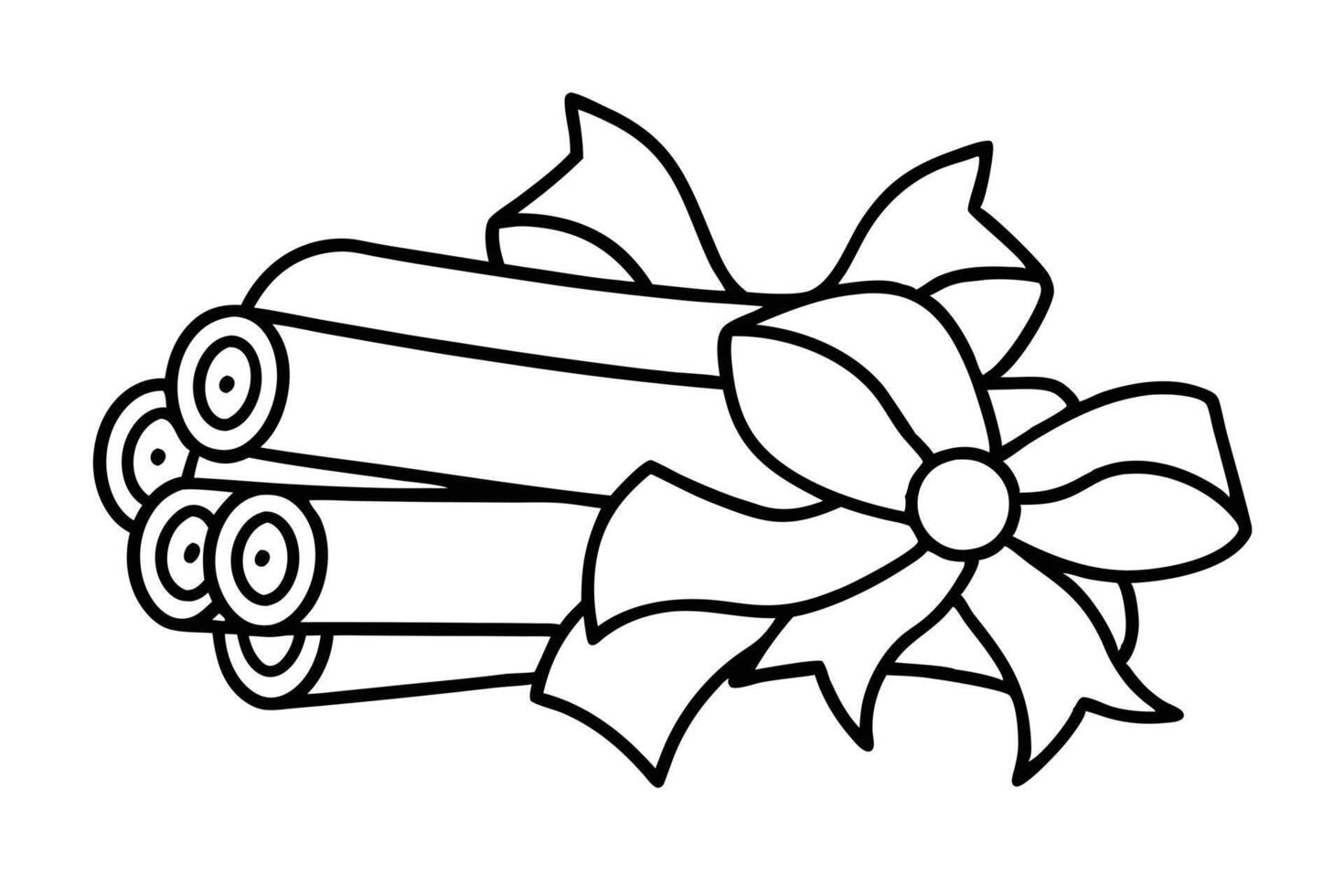 Hand-drawn illustration of bundled logs tied with a ribbon. vector