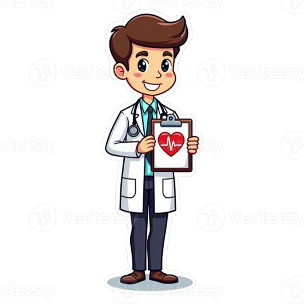 Doctor Sticker Illustration Cartoon Style, White Coat, Stethoscope png