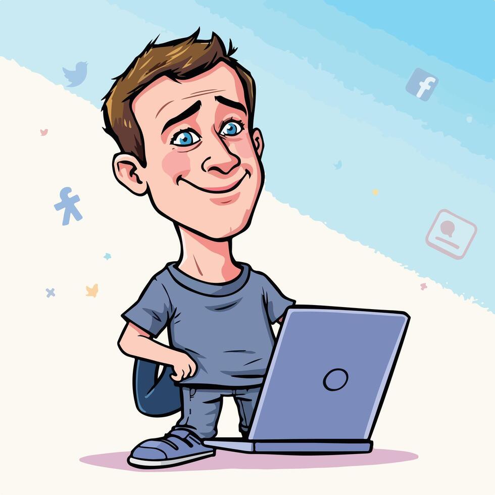 a cartoon man sitting on a laptop computer vector