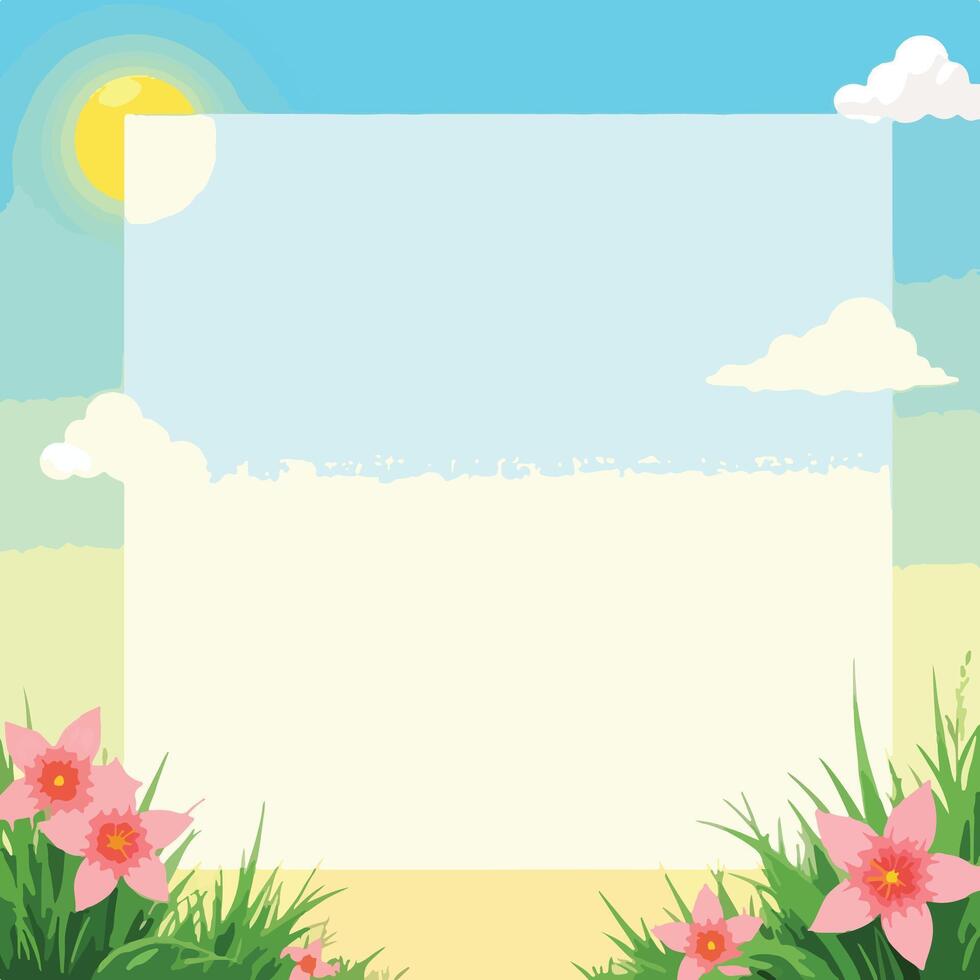 a blank white board with flowers and grass vector