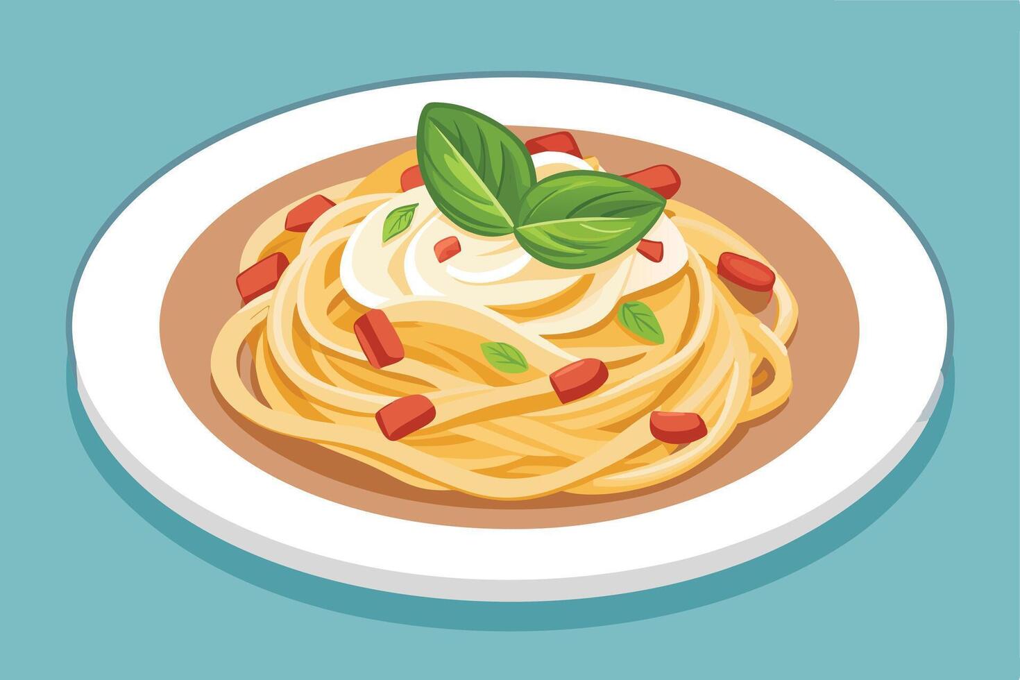 Delicious Creamy Pasta with Toppings Ready to Serve vector