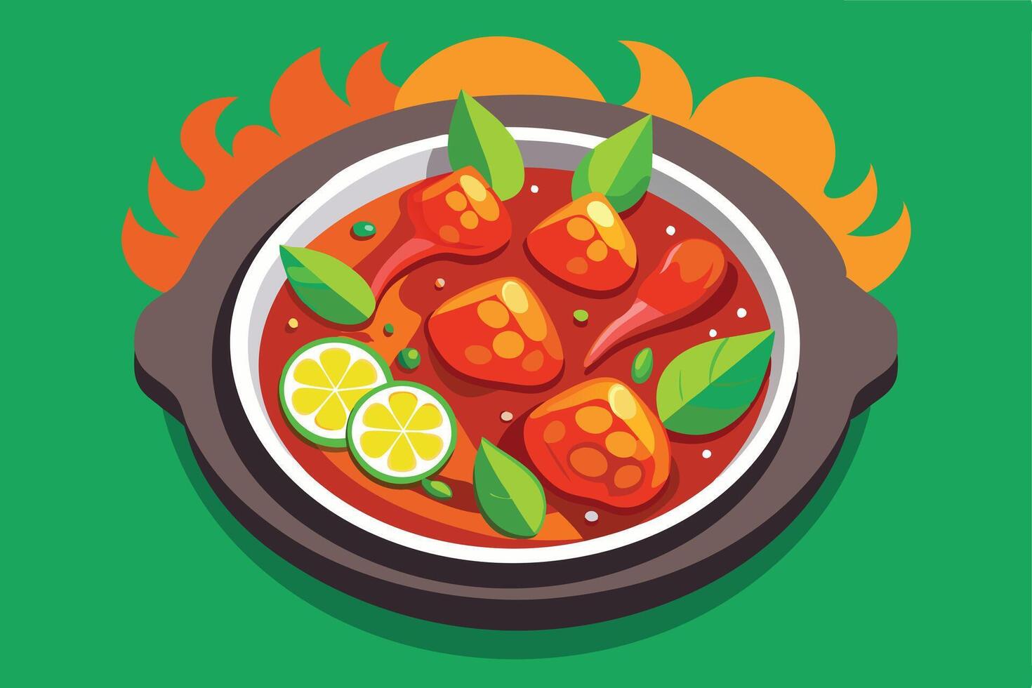 Delicious Hot Pot Dish with Spicy Meat and Herbs vector