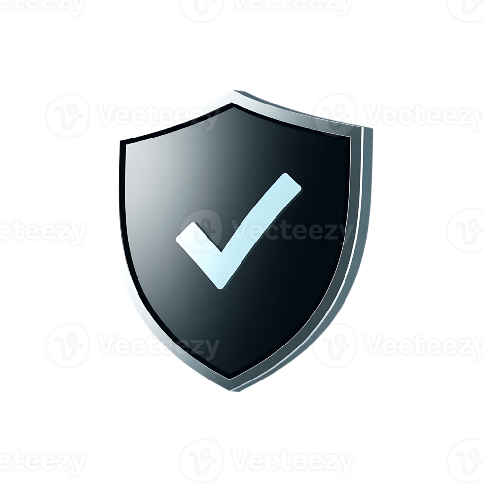 Check mark icon on shield 3d render. png
