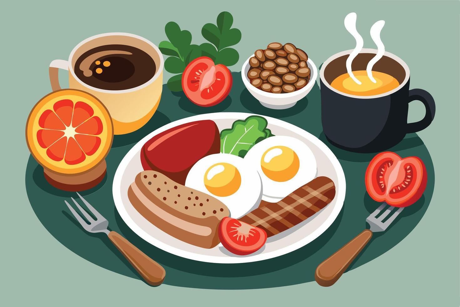 Full English Breakfast Served on a Plate vector