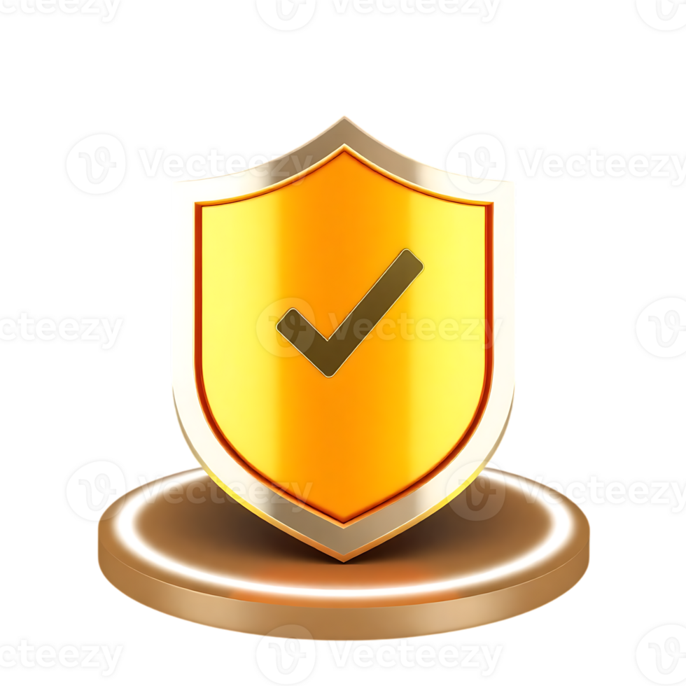 Secure shield icon with check mark yellow effect. png
