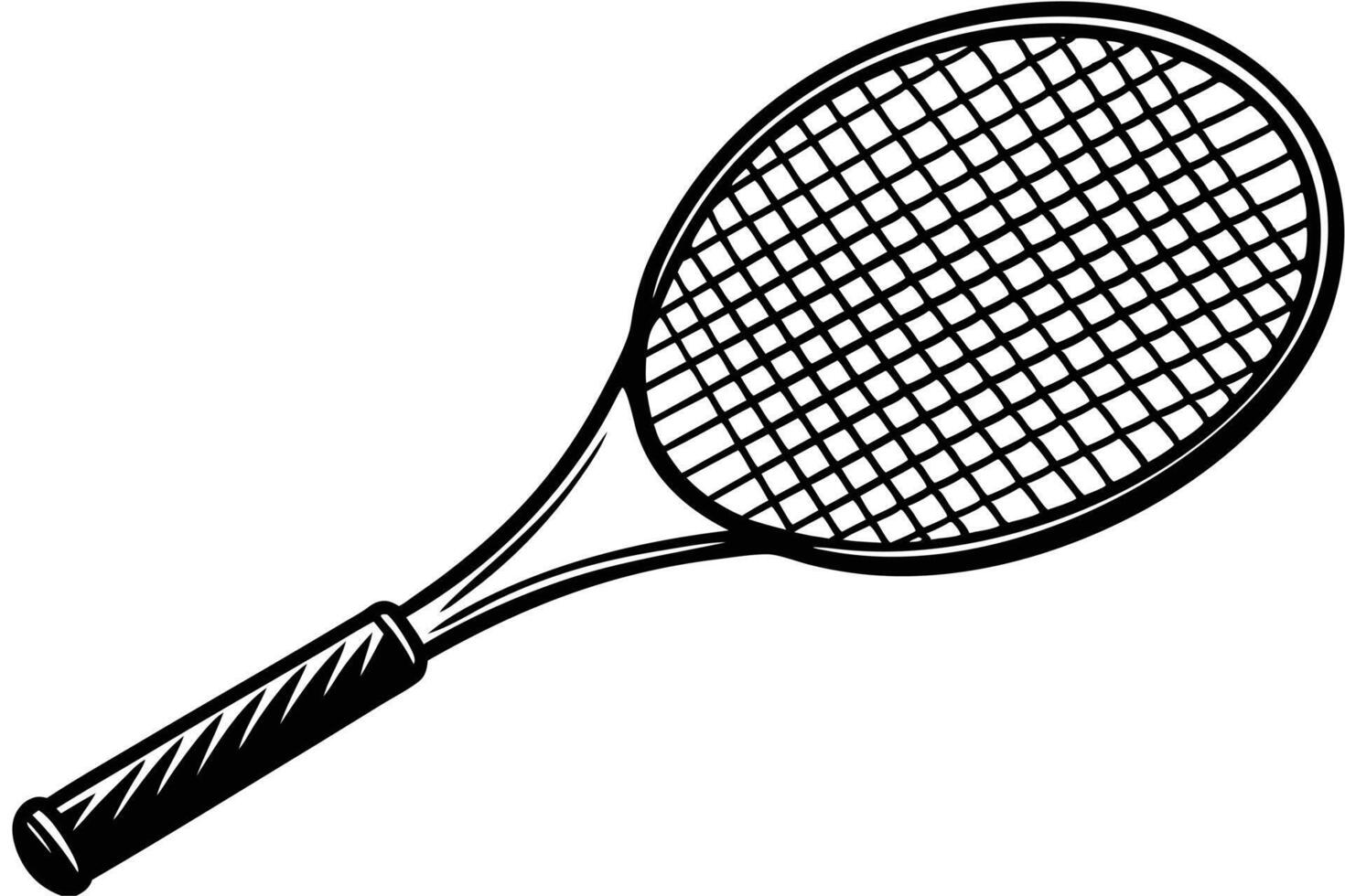 A black and white tennis racket graphic vector