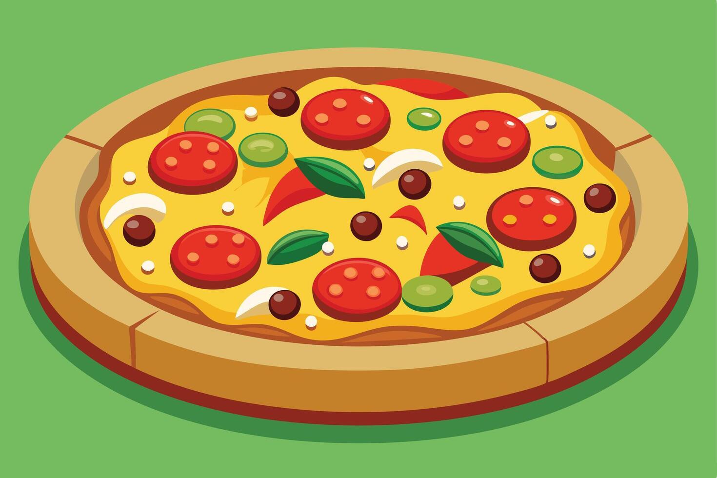 Deliciously illustrated pizza on a wooden board vector