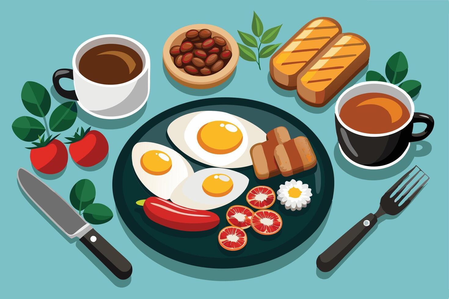 Delicious Full English Breakfast Served on a Plate vector