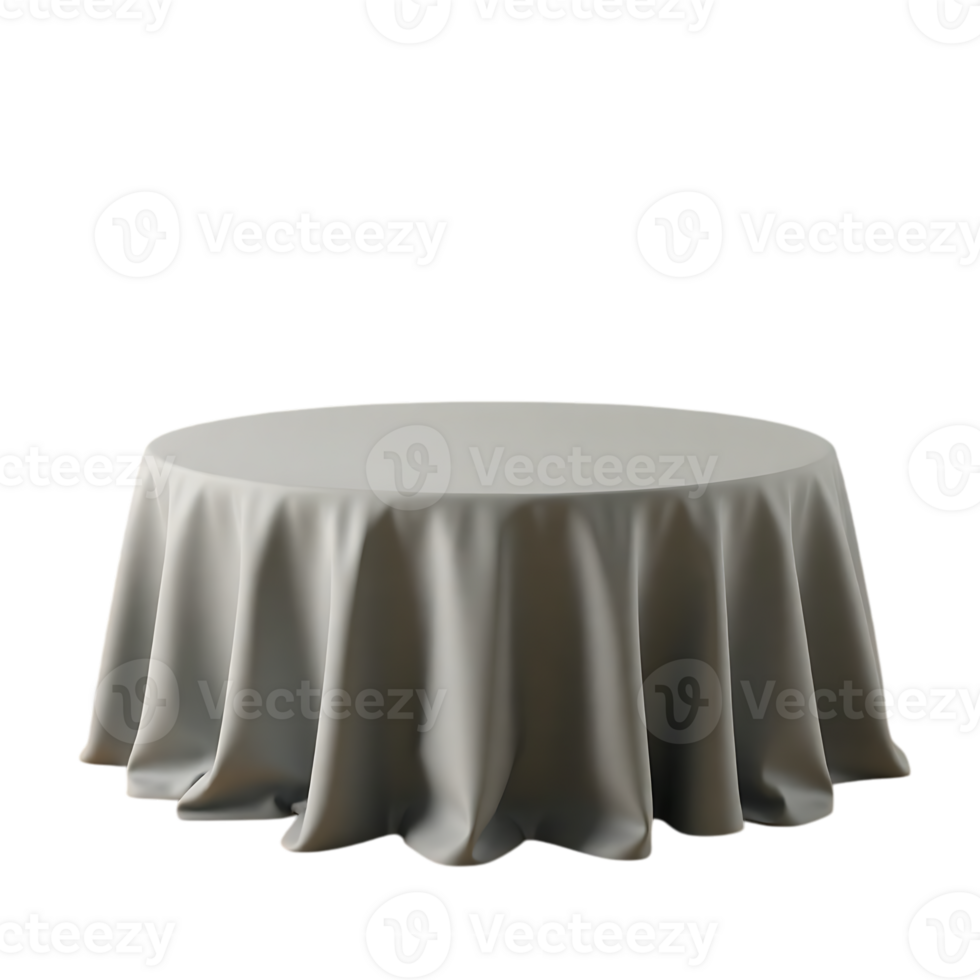 Grey draped rounded table cloth cover icon object. png