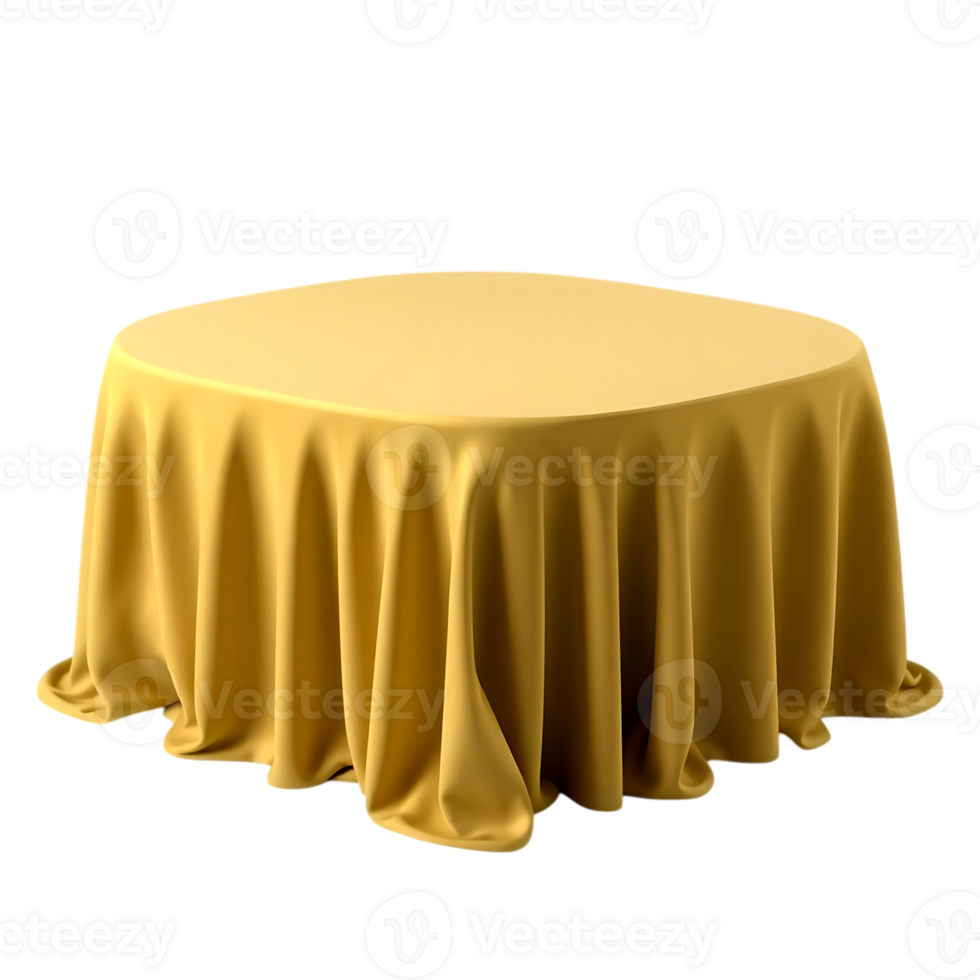 Yellow luxury draped table cloth cover object. png