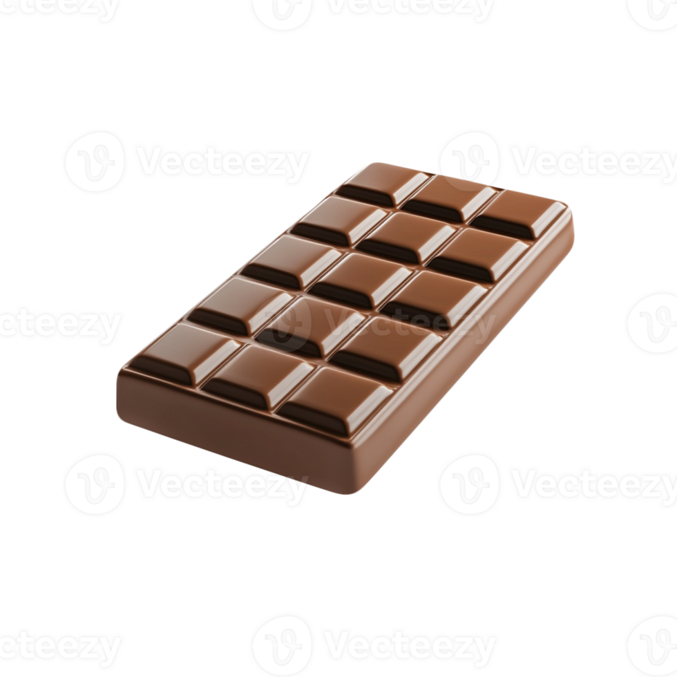 A chocolate bar is shown on a transparent background png