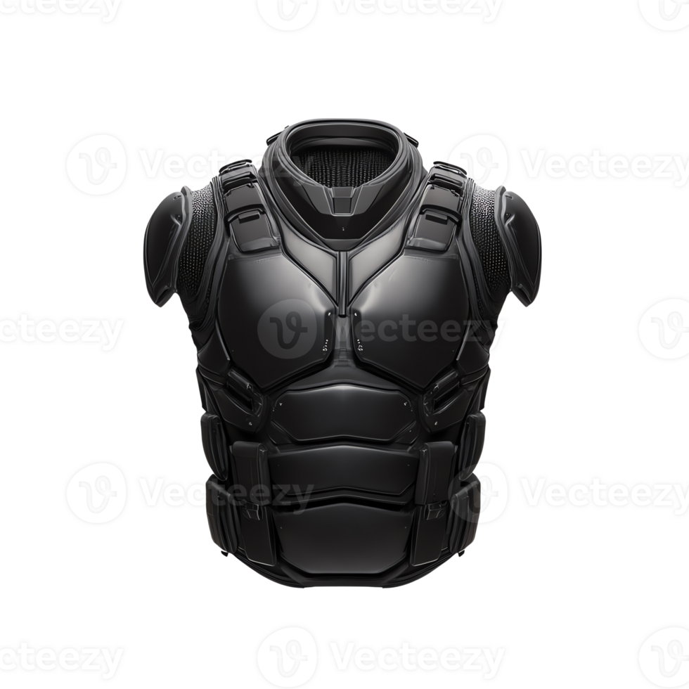 Black tactical body armor, designed for protection and durability, isolated png