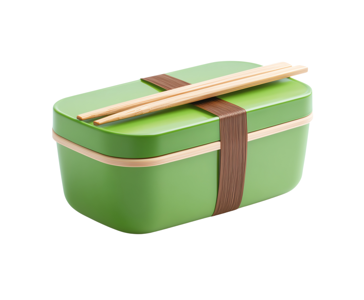 Stylish green lunch box with chopsticks png