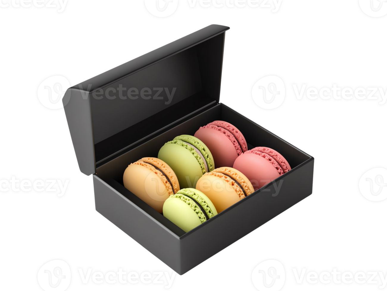 Macarons in a black box, isolate background png