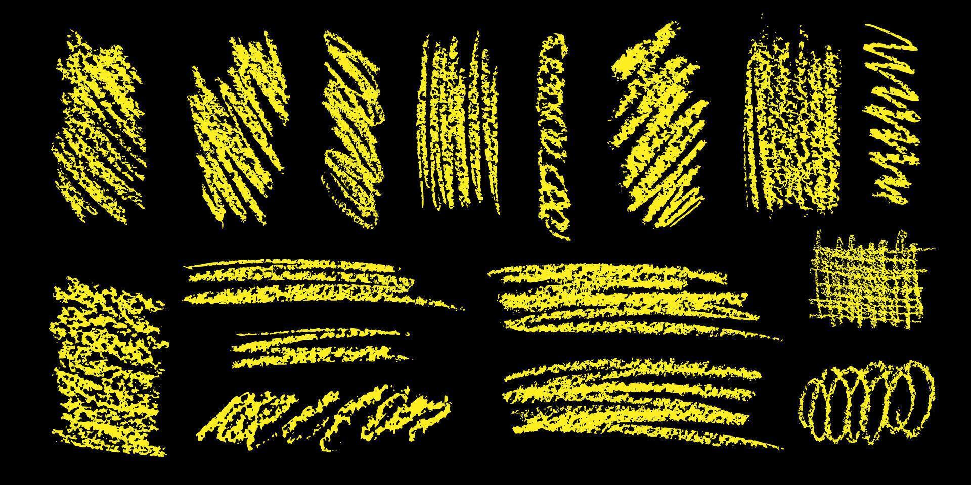 An array of Various Yellow Sketch Brushes displayed against a contrasting Black Background vector