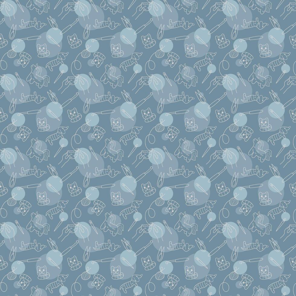 Seamless pattern with amigrumi knitting and animals color. Illustration for your projects. vector