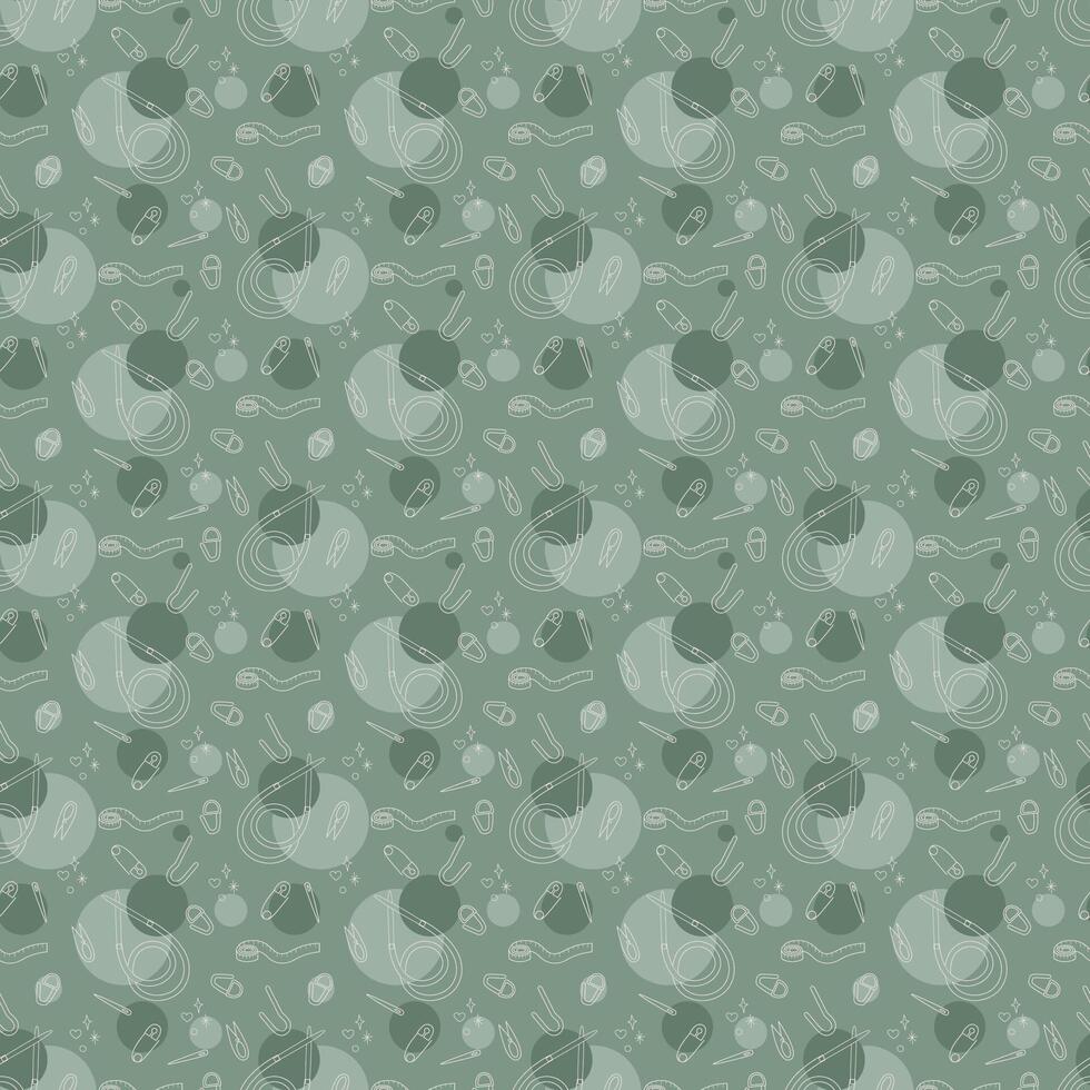 Seamless pattern with circular knitting needles and tools color. Illustration for your projects vector