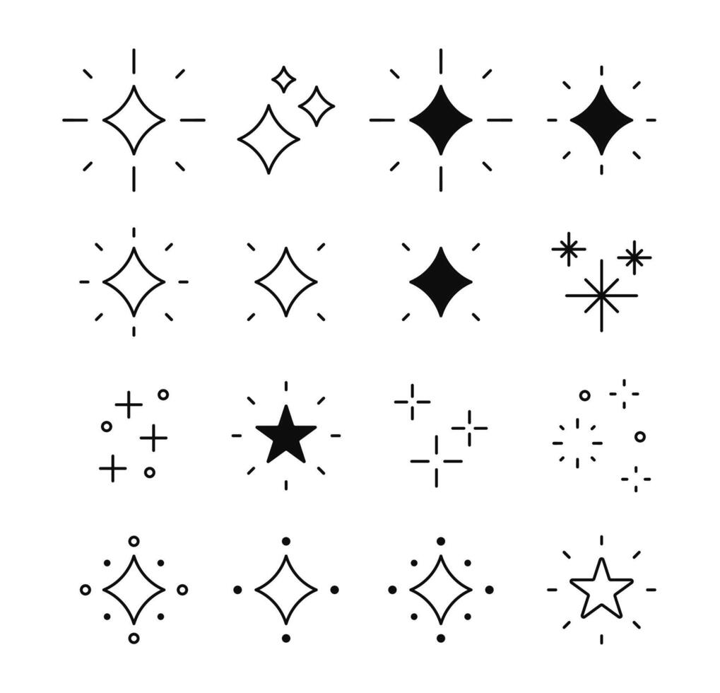 Set of geometric silhouettes of stars and glitter, sparkles vector