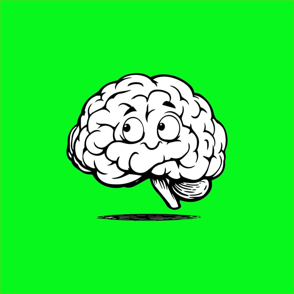 a cartoon brain with eye on a green background vector