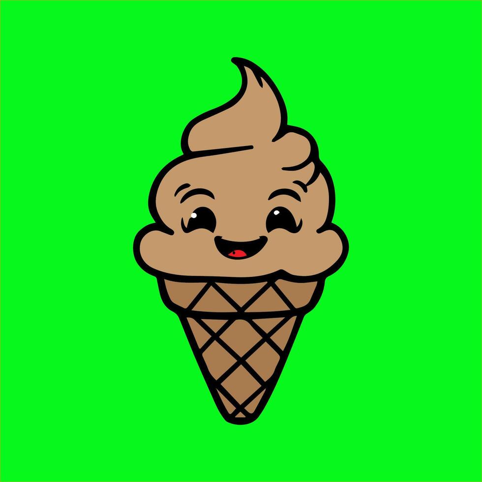 an ice cream cone with a smiling face on a green background vector