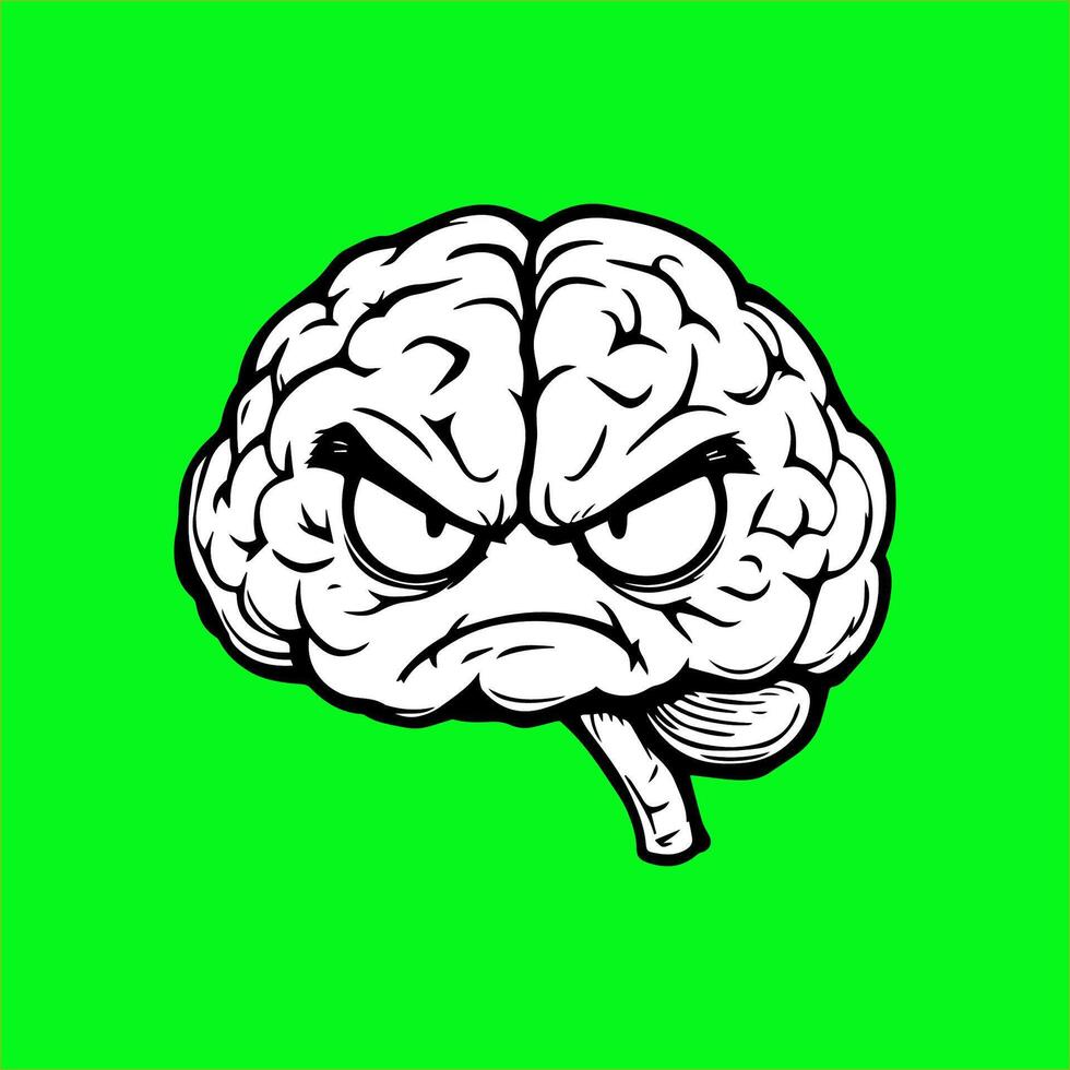 an angry brain on a green background vector