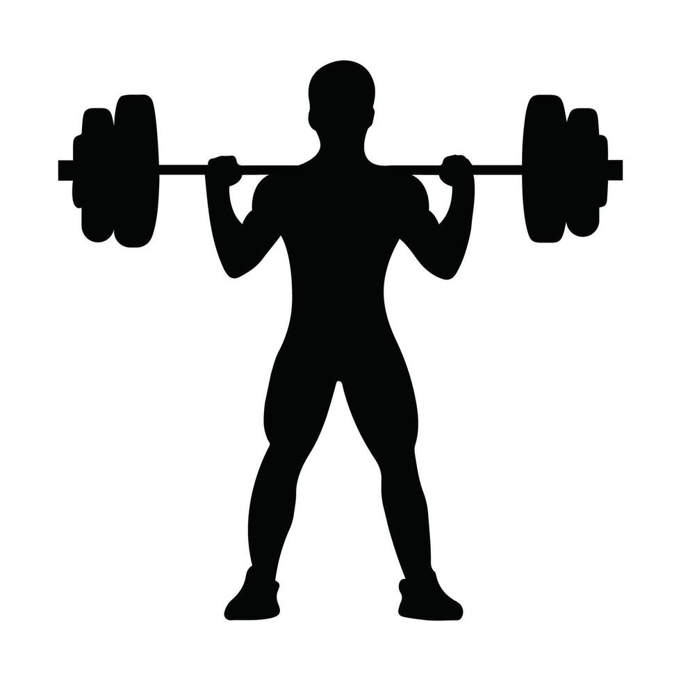 Man Lifting Barbell Silhouette Isolated on White Background vector