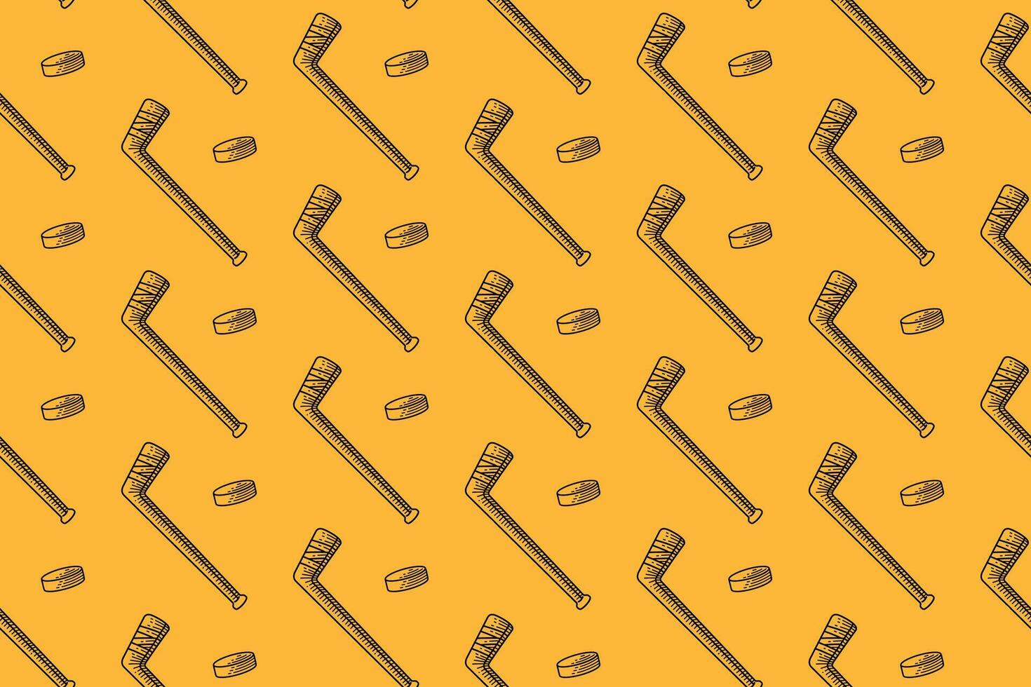 hockey puck and stick doodle seamless pattern on yellow background. ice hockey puck symbol engraving pattern background. retro puck and stick hockey background for hockey sport club vector