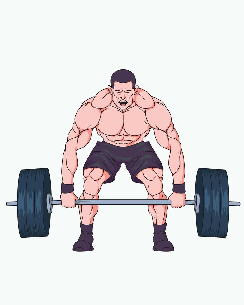 Strong man performing deadlift with barbell, symbolizing strength, fitness, workout, sport, and power vector