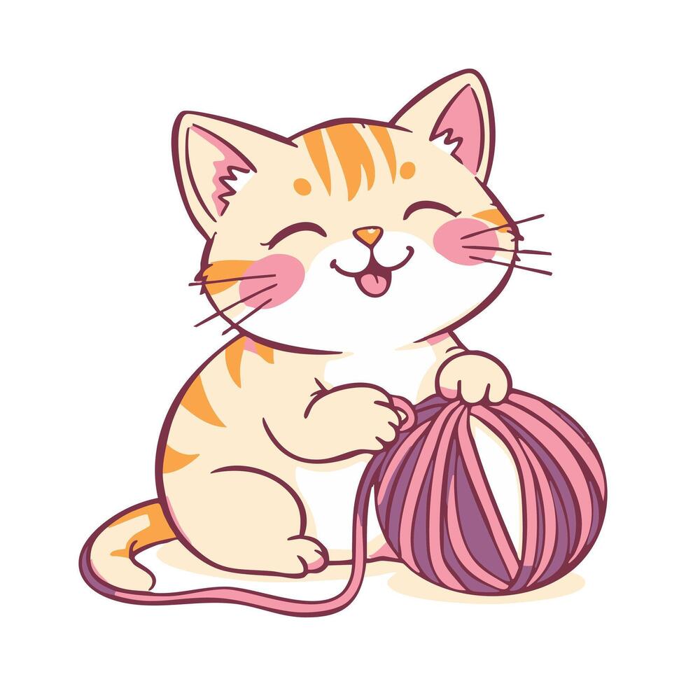 A cartoon cat playing with a ball of yarn vector
