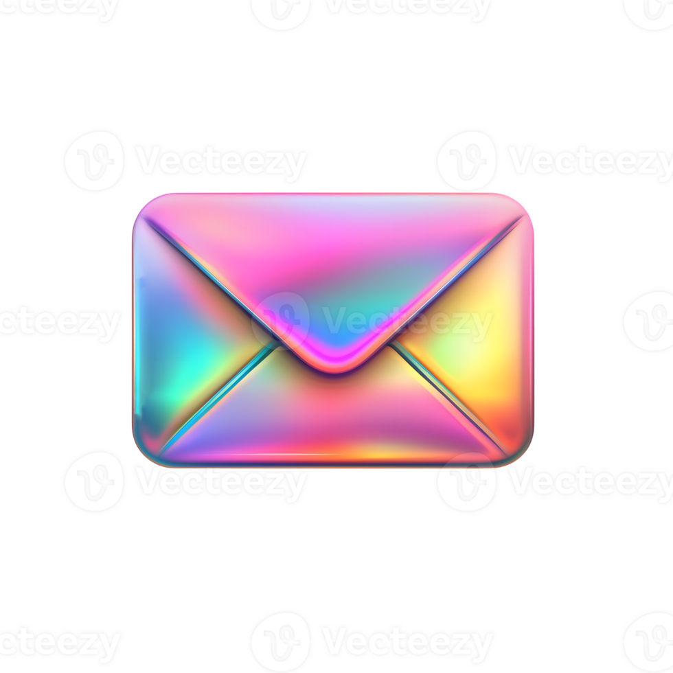 Holographic Envelope Icon with Transparent Background, Modern Communication Concept png
