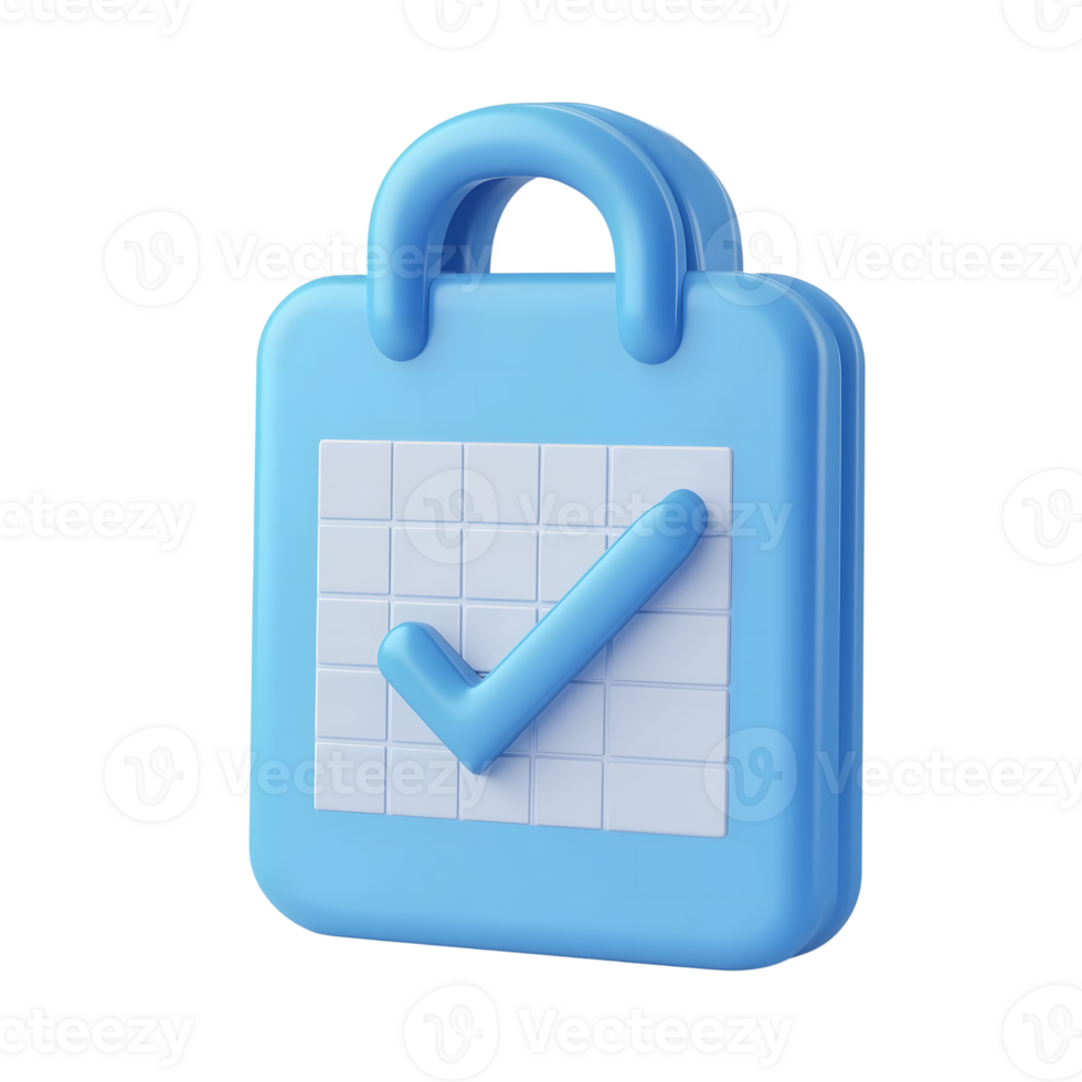 3D Blue Calendar with White Grid and Tick Mark, Smooth Surface, Transparent Background png