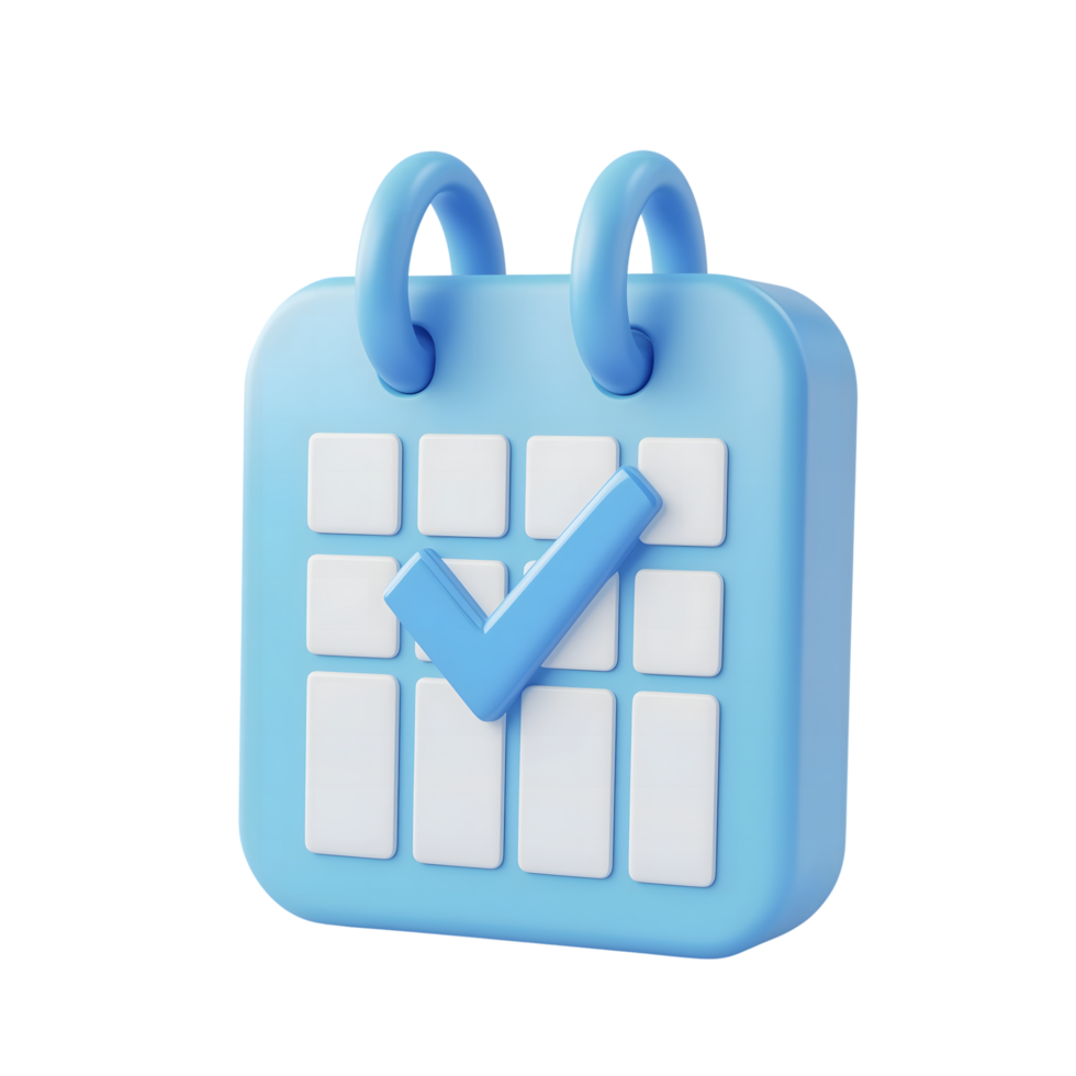 Light Blue 3D Calendar Icon with Tick Mark on Transparent Background Design png