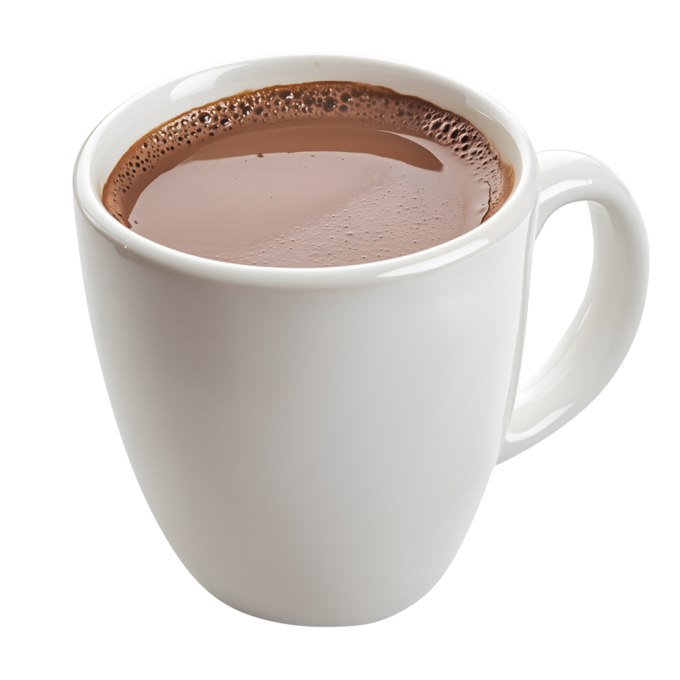Ceramic Mug Filled With Hot Chocolate Drink on Transparent Background Closeup View png