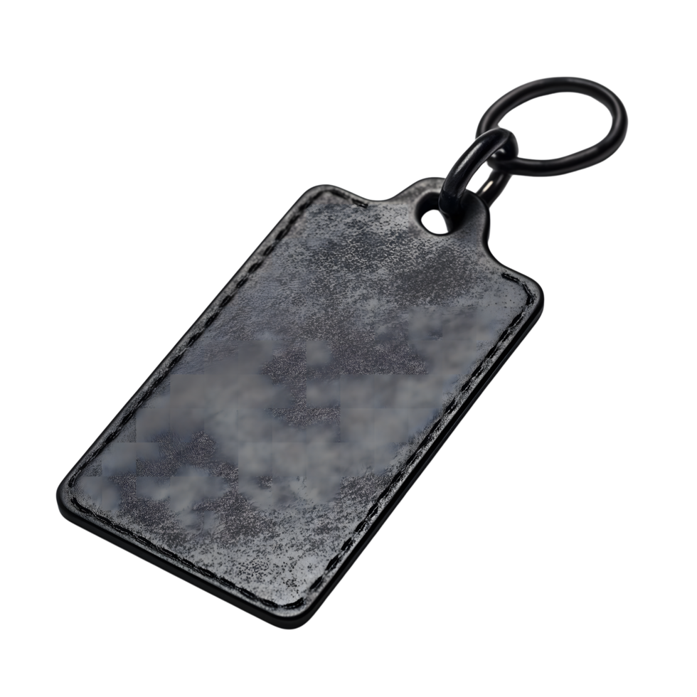 Black Rectangle Leather Keychain with Ring and Stitched Edges Isolated png