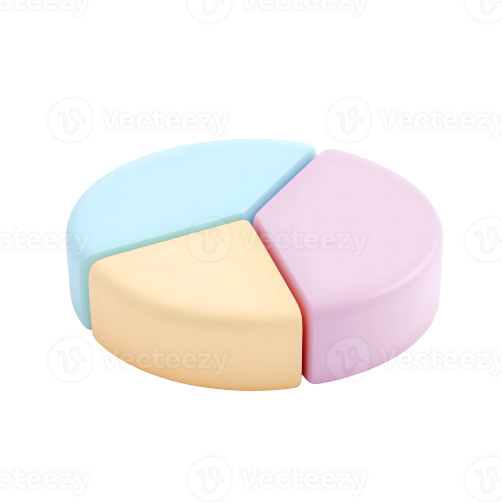 Colorful 3D Pie Chart Segments Isolated on Transparent Background Rendered in Pastel Tones png