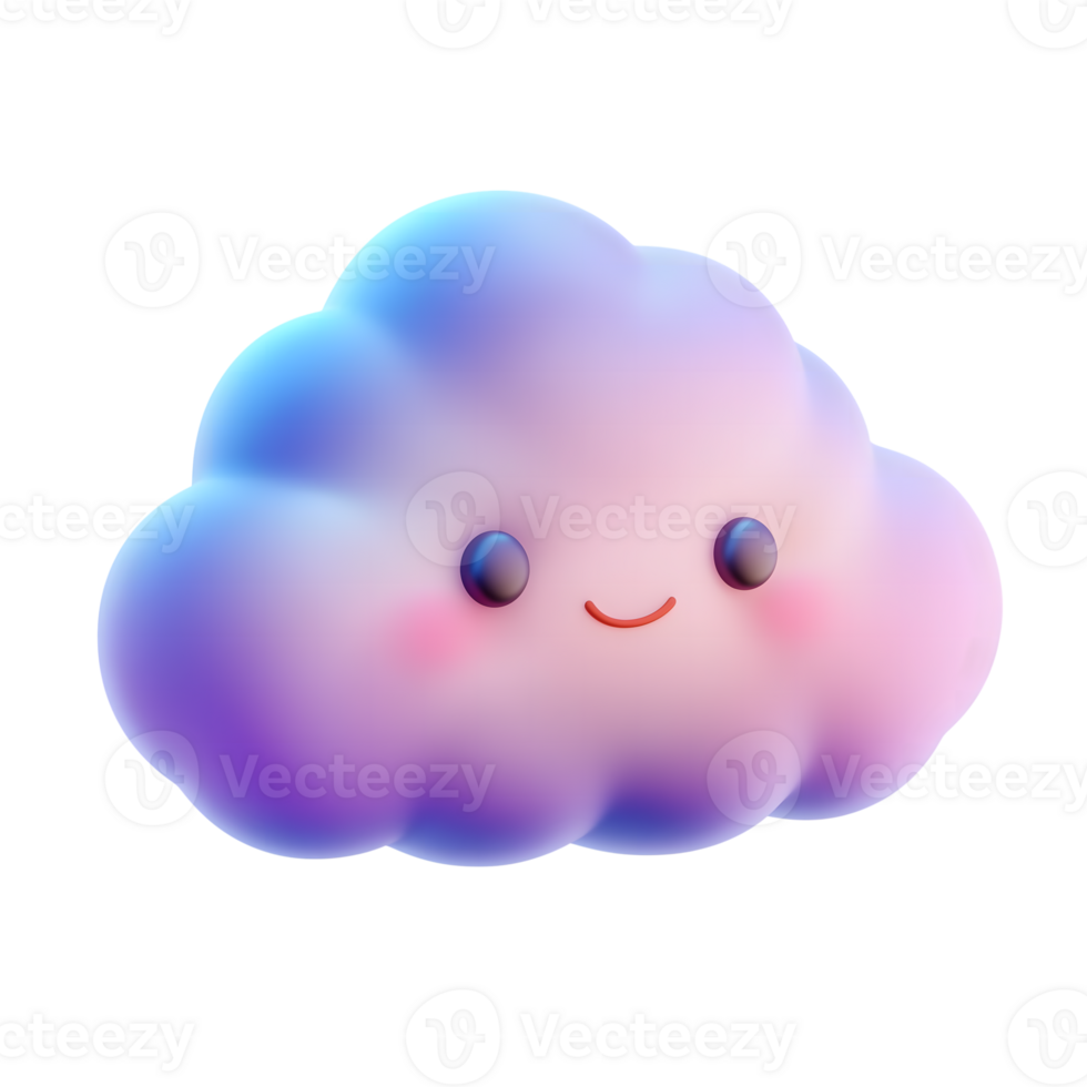 Smiling Cute Cloud Character with Gradient Shading on Transparent Background png
