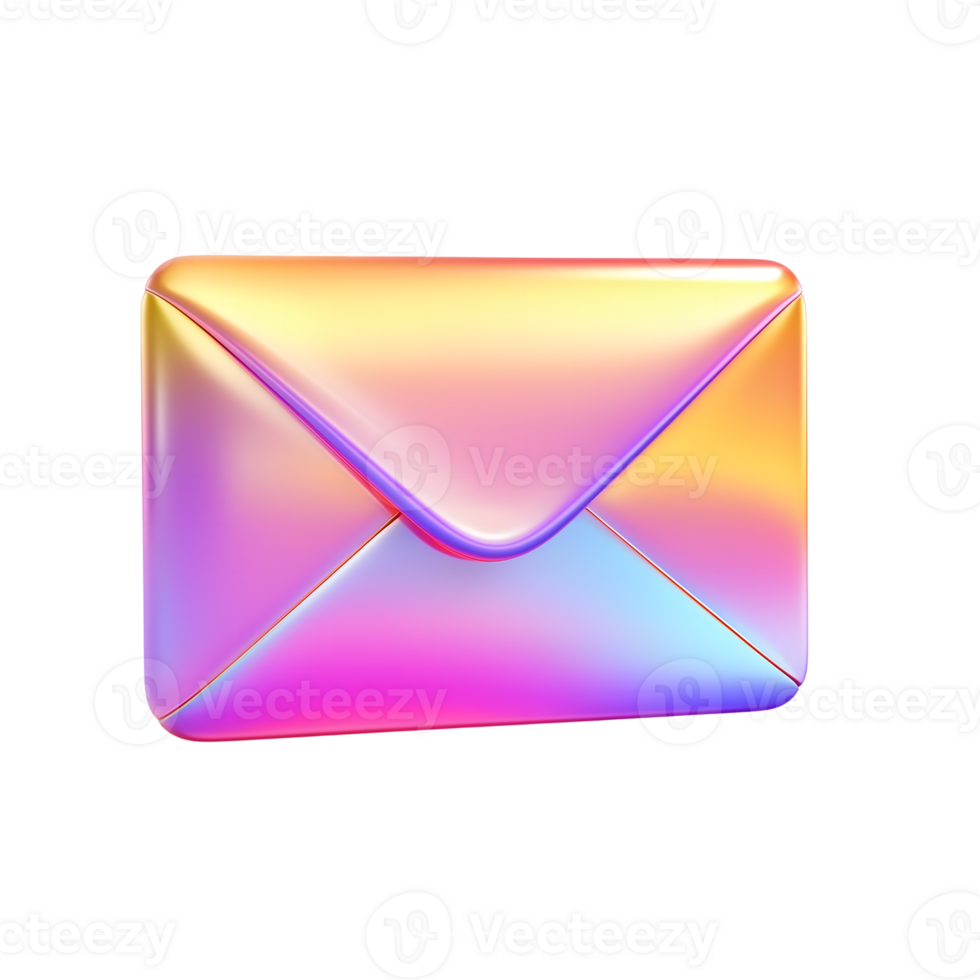 3D Metallic Shiny Email Envelope on Transparent Background Modern Icon png