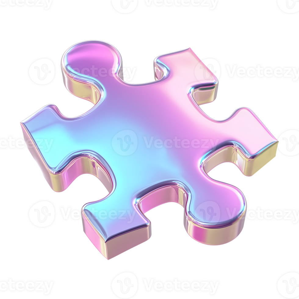 Iridescent Puzzle Piece on Transparent Background Shiny, Glossy, Metal Effect png