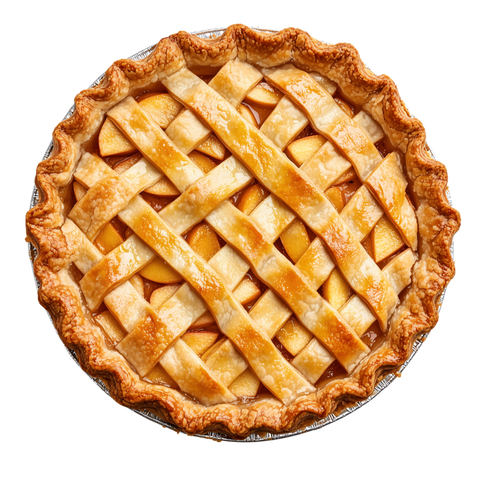 Delicious Golden Brown Peach Pie with Lattice Crust Perfect for Fall Baking png