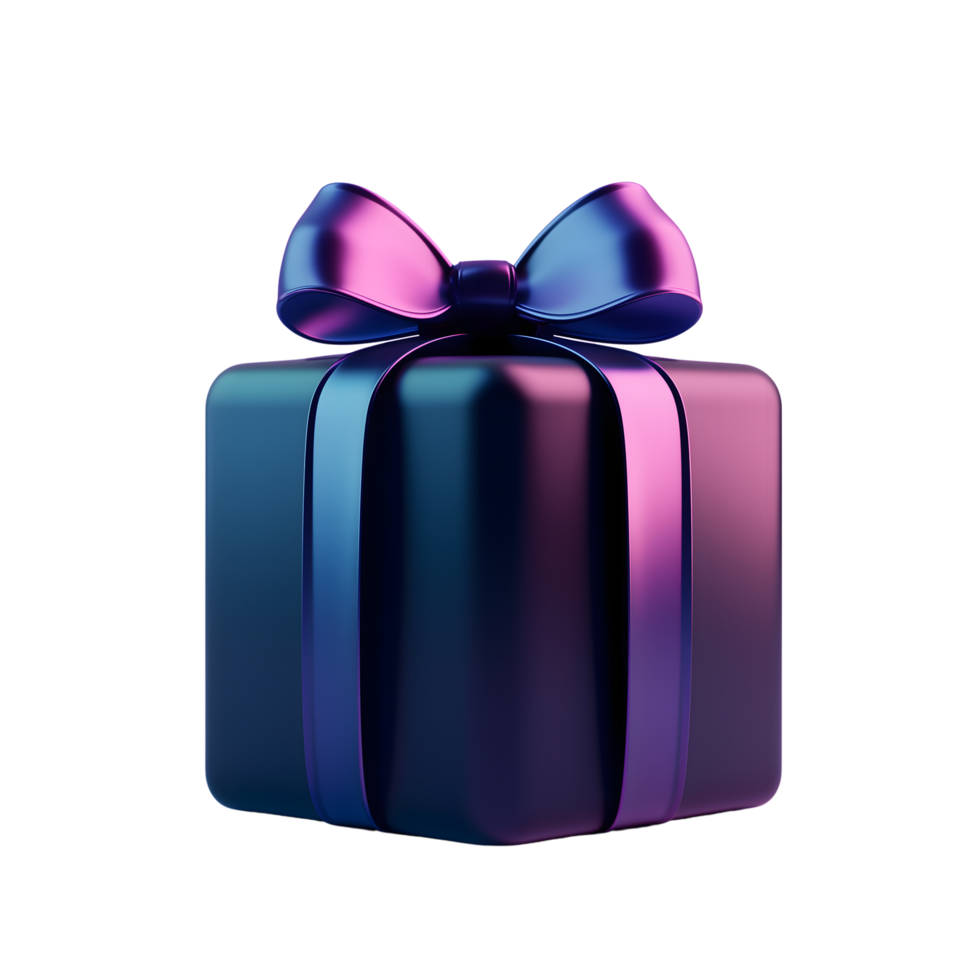 3D Glossy Gift Box with Ribbon and Bow, Shiny Festive Object, Transparent Background png