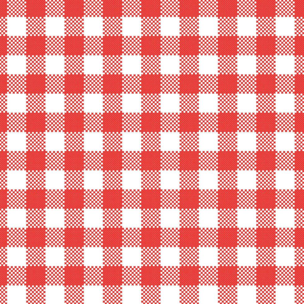 Red and white Gingham Checkered Pattern. Textile design of textured plaid. Checkered fabric pattern swatch for print, tartan, gift wrap, textiles, checkered background for tablecloth. Stripes crossed vector