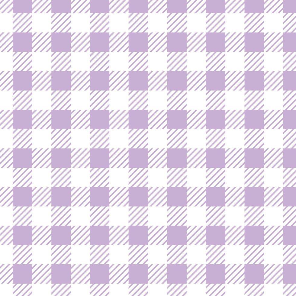 Purple and white Gingham Check Pattern. Textile design of textured plaid. Checkered fabric pattern swatch for print, tartan, gift wrap, textiles, checkered background for tablecloth. Stripes crossed vector